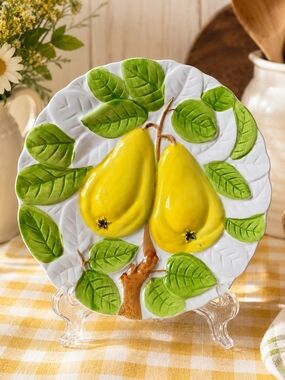 Vintage Stafford Fruit Du Jour Pear Plate Japan 1987 Majolica Style 9”
